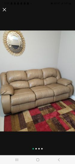 3 Piesas De Muebles De Sala, Color Camel En Cuero 