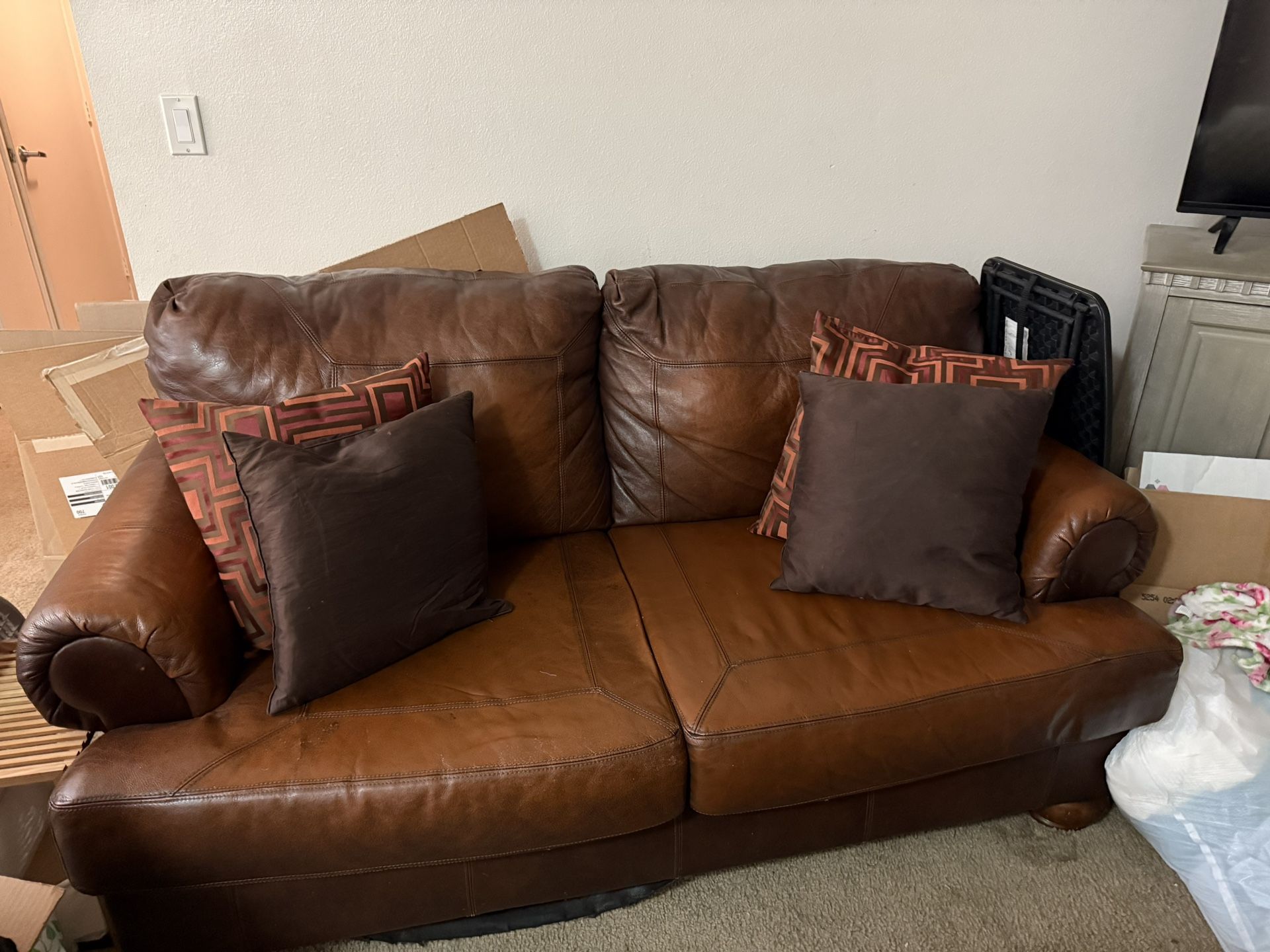 Brown Leather Couches & A Recliner 