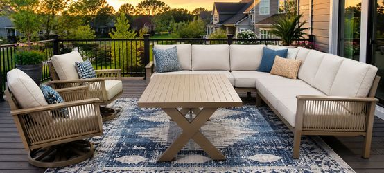 Eva L-Shape Outdoor Sectional 6-Seat Conversation + Dining Set