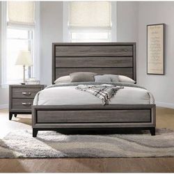 Brand New Grey Queen Size Bed Frame With Nightstand
