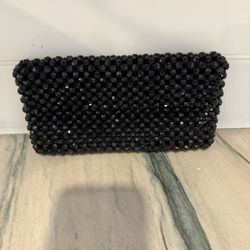 Emerald Black Beaded Clutch