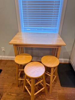 Wood Pub Table with 3 Bar Stools