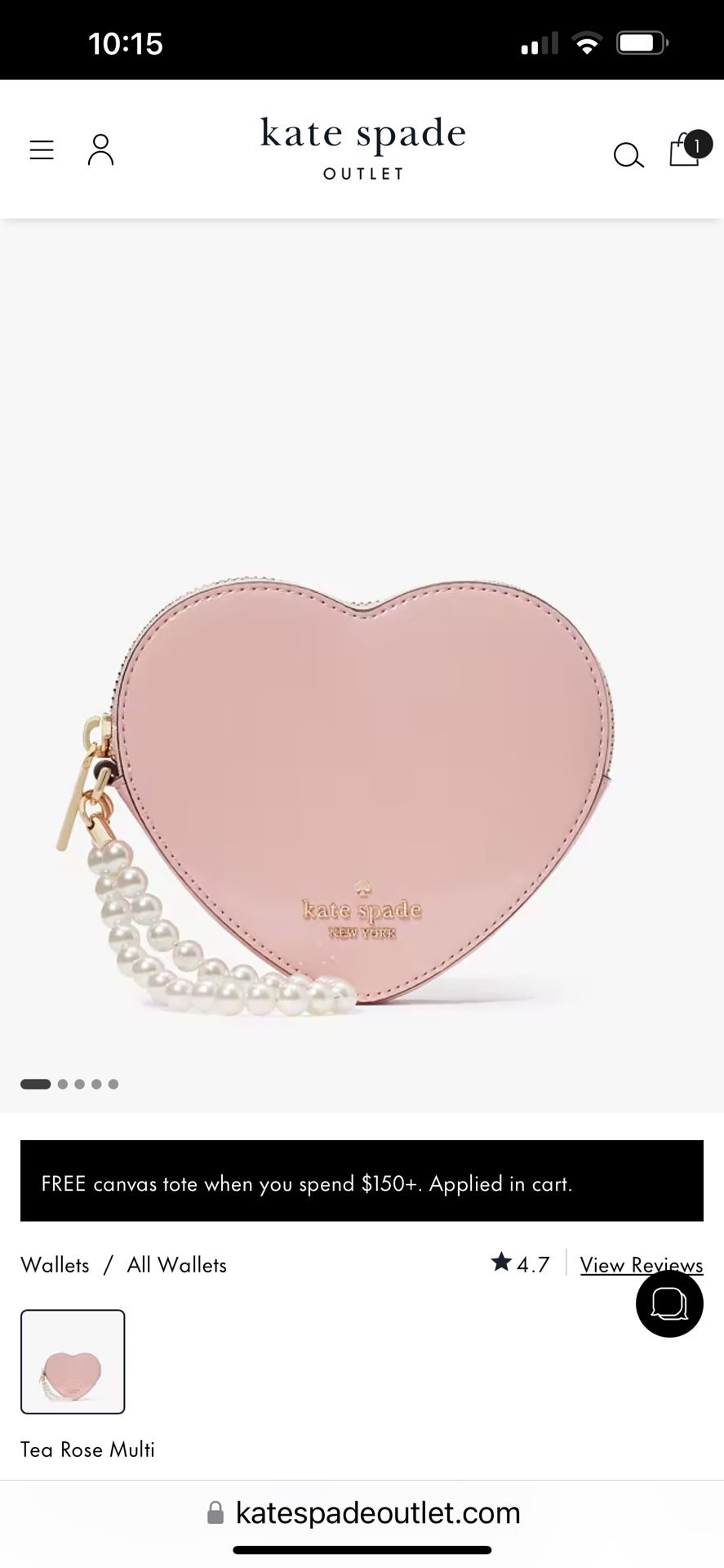 Patent Leather Heart Wristlet Pearl Handle Kate Spade
