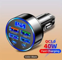 6-in-1 Car Charger with QC3.1 Fast Charging, 4 USB Ports + 2 Type-C, Universal Car Adapter for Wireless Charging