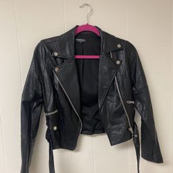 Fashion Nova Black Faux Leather Biker Jacket size S