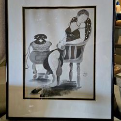 Vintage 1989 Artwork "The Wait " ( also known as Woman on the Phone ) by Artist Annie Lee 16.5"×20"