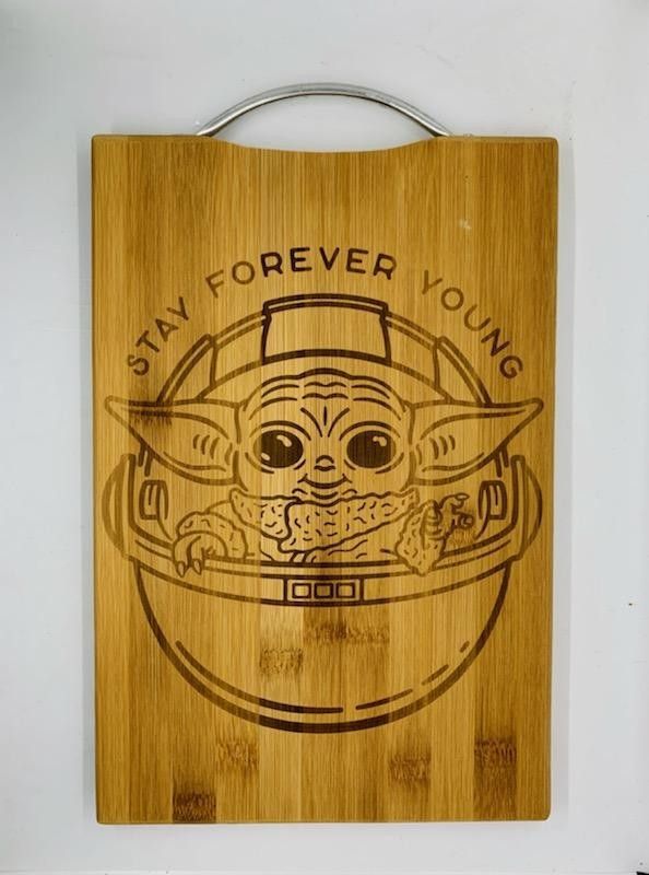 Baby Yoda Forever Young Laser Engraved Bamboo  Cutting Board 