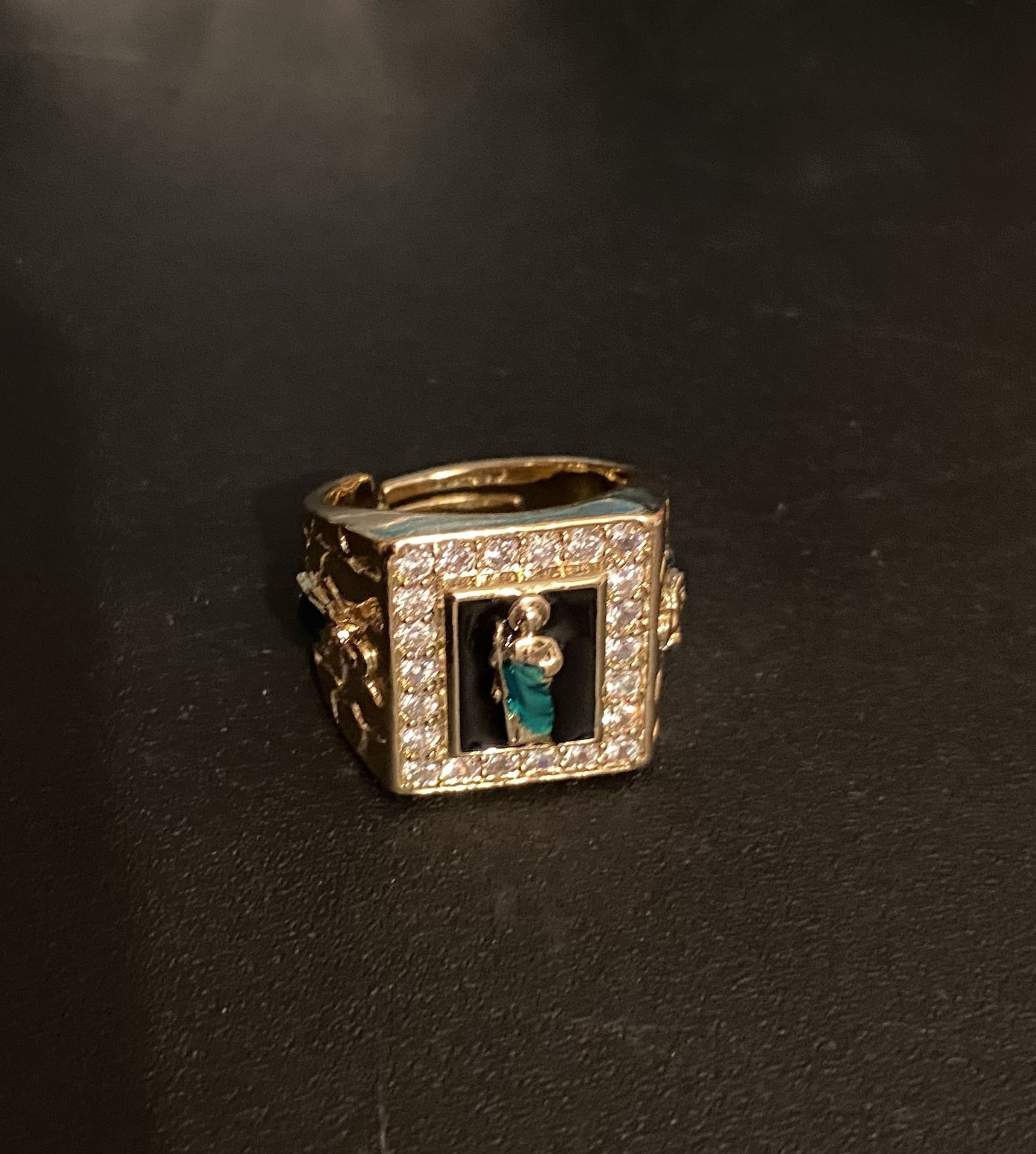 Mens Gold plated St Jude cubic zirconia ring