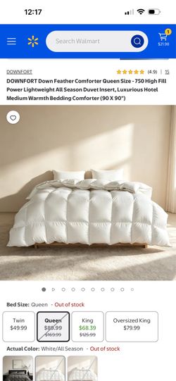DOWNFORT Down Feather Comforter  - 750 High Fill Power Lightweight All Season Duvet Insert, Luxurious Hotel Medium Warmth Bedding(3 sizes)