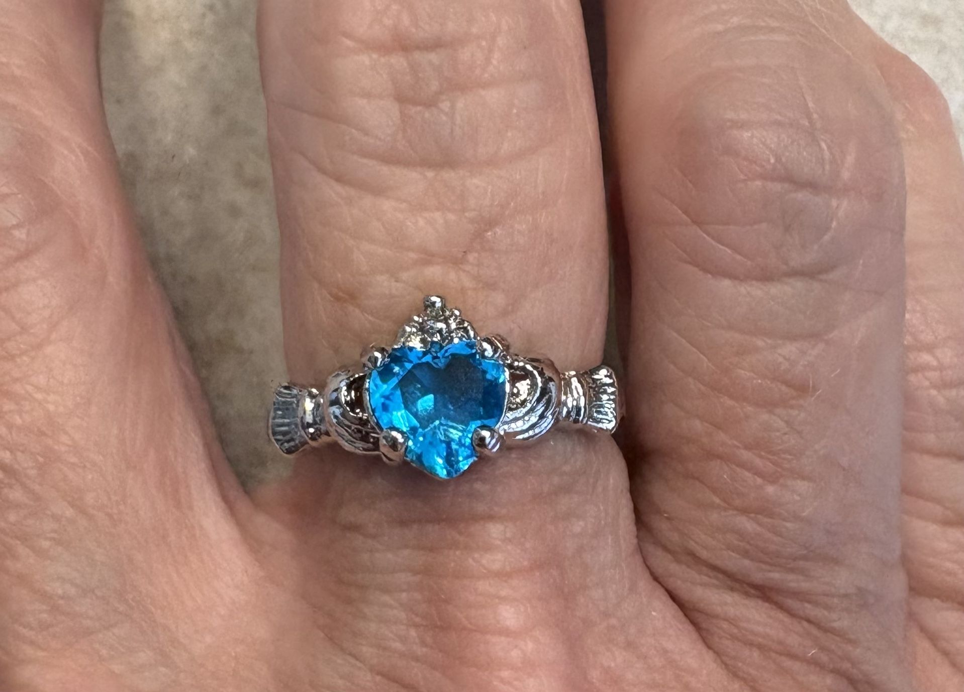New blue topaz Irish Wedding ring size 7