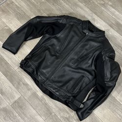 Black Leather Fieldsheer Motorcycle Armored Jacket Sz 50