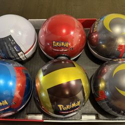 Pokemon  pokeball Tins- with 3- booster packs, & 2 Stickers 