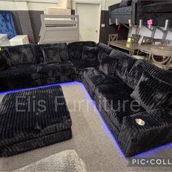 Brand New Sectional Black Friday Deal Oversize Corduroy Fabric Black With LED REG $1499 NOW $1399 