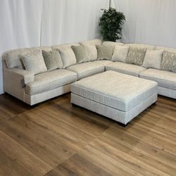 FREE DELIVERY *NEW* Light Grey Rawcliffe Sectional Couch w/ Oversized Ottoman