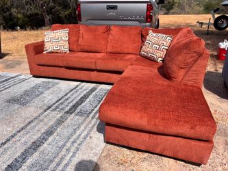 *FREE DELIVERY* Rust Orange Fabric Sectional Sofa with Chaise
