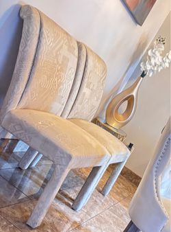 Cream Upholstered Accent Chair with Geometric Pattern