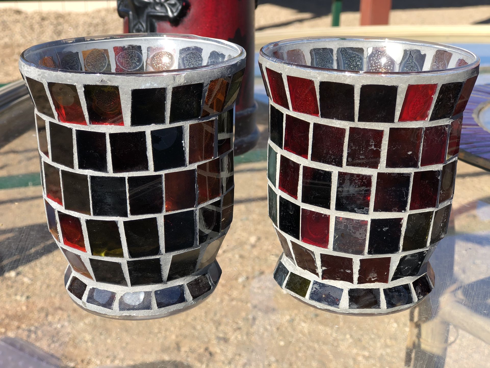 Red Mosaic Candle Holders