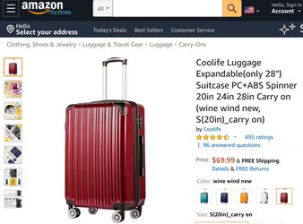 Coolife Luggage Expandable(only 28") Suitcase PC+ABS Spinner 20in 24in 28in Carry on (wine wind new, S(20in)_carry on)