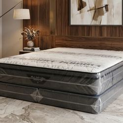 New KING SIZE MATTRESS PILLOW TOP WITH BOXSPRING SET COLCHONES NUEVOS KING SIZE BED 