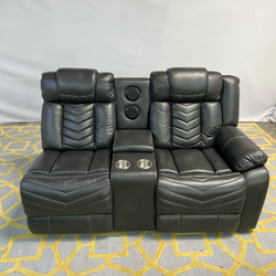 ( Delivery Available ) Black Leather Sofa Recliner with Speaker