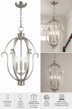 Hampton Bay Sherwood Hanging Lantern Chandelier Brushed Nickel - New!