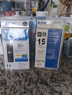 Eaton arc fault Breakers 20 amps=$45, 15 amps =$35