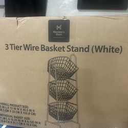 3 Tier Wire Basket Stand White