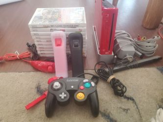 Red Nintendo Wii Bundle With 10 Games New Controllers & MORE!