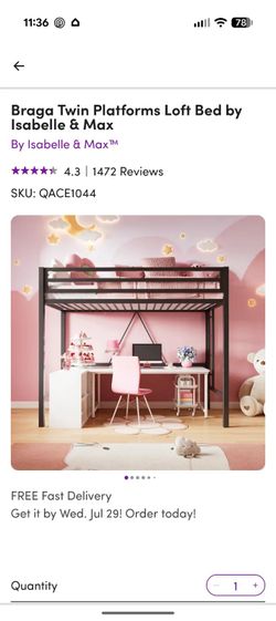 Braga twin platform loft bed, bunk bed top w ladder