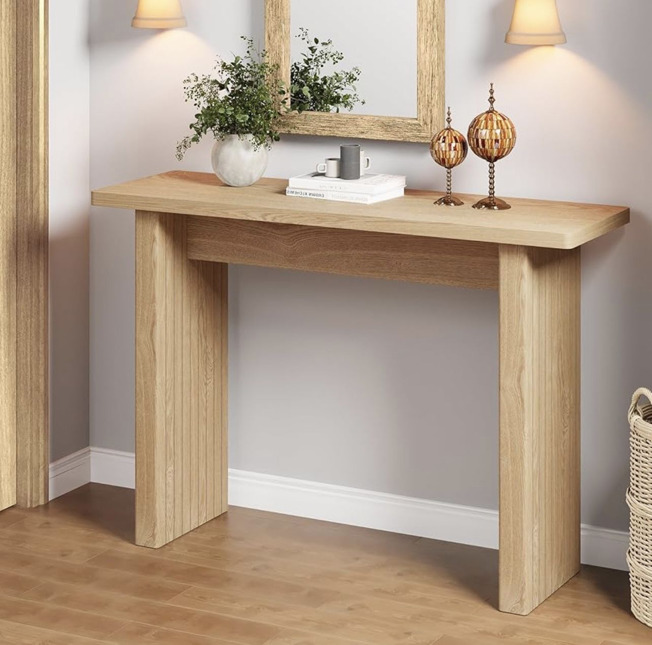 Fluted Entryway Console Table, Wooden Rectangular Sofa Table for Entrance, Narrow Wood Entryway Small Long Entry Table for Hallway, Living Room (Natur