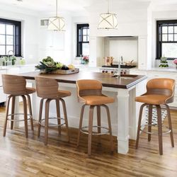 30 Inch Walnut Finish Bar Stool, Whiskey Brown