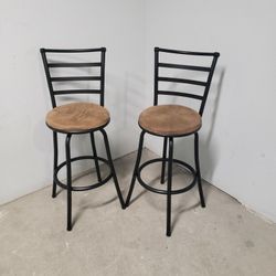 2 Bar Stools - Metal & Wood, Good Condition
