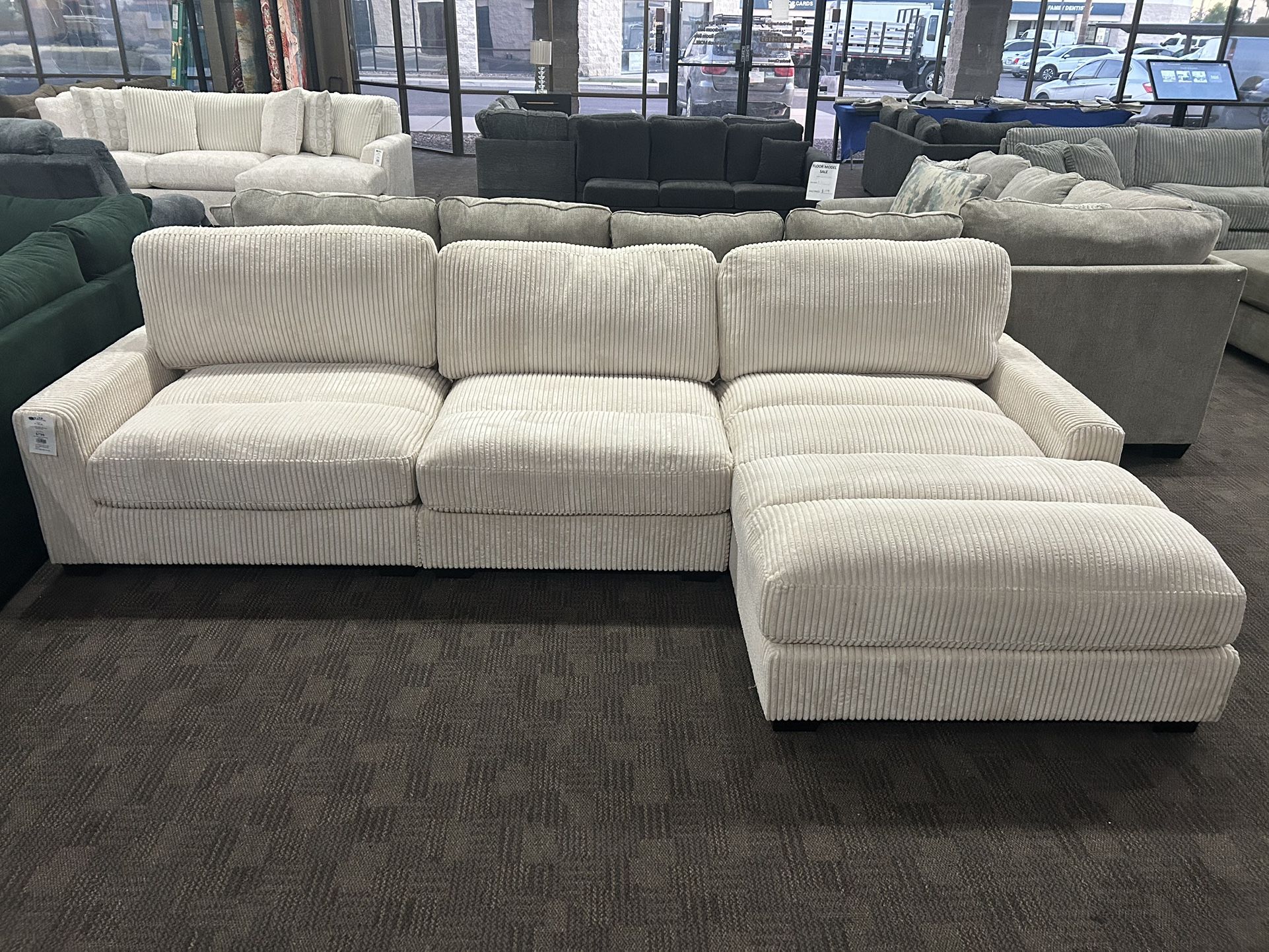 Cream Modular Deep Seated Corduroy Sectional