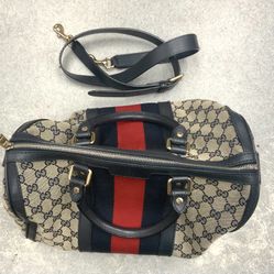 Authentic Gucci Boston GG Bag Luxury Large Monogram Print Canvas Tote Woman Duffle Leather Purse Handbag Travel 