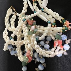 4 Vintage Necklace  Mother Of Pearls  Turquoise Jade Coral, Moonstone