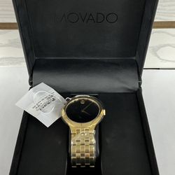 Movado Men’s 40mm Venturi Gold Plated Black Dial Watch New 