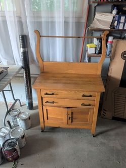Antique oak washstand with towel bar