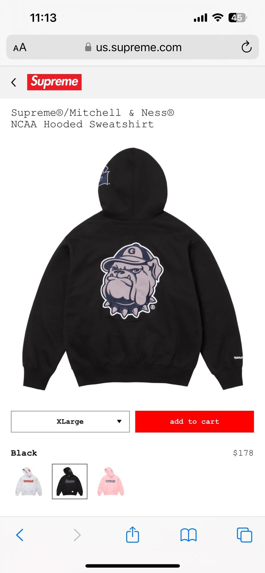 upreme x Mitchell & Ness NCAA Hooded Sweatshirt "Black"