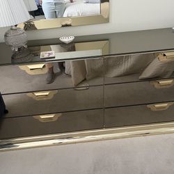Gold And Glass Dresser With Mirror