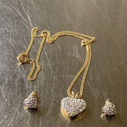 Gold Plated Diamonds Heart Necklace And Earrings Set