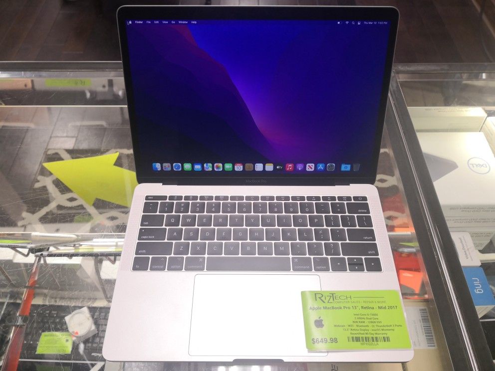 Apple MacBook Pro 13" Retina Mid 2017 - Intel Core i5-7360U, 8GB RAM, 128GB SSD, MacOS Monterey