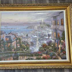 Thomas Kinkade Lombard Street Framed Signed Limited Edition Giclee On Canvas Embellished