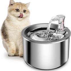 Cat Water Fountain, Stainless Steel Pet Water Fountain for Cats Inside Ultra-Quiet Pump, 2L/67oz Automatic Dog Dispenser Water Bowl, Multiple Pets Wat
