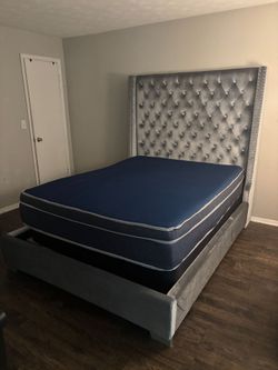 MUST GO Grey  Bed Frame & Queen Mattress