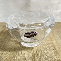 DePlamb • DePlamo Vintage  Lead Crystal  candy dish frosted rose lid. Made in USA