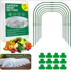 Garden Netting Kit for Raised Beds, 8x24Ft Ultra Fine Mesh Netting with 6 Sets Garden Hoops, Plant Row Cover Insect Netting Birds Pest Barrier Net for
