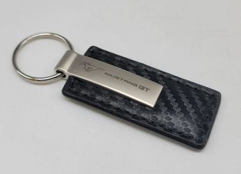 Brand New Mustang GT Engraved Rectangle Carbon Fiber Leather Fob Keyring Keychain Official Licensed Product