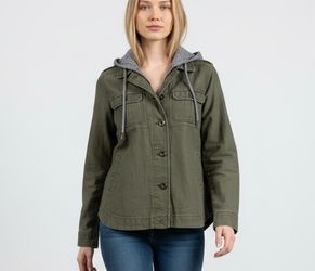 American Eagle Outfitters Women’s Small Hooded Military Utility Field Jacket Green Canvas