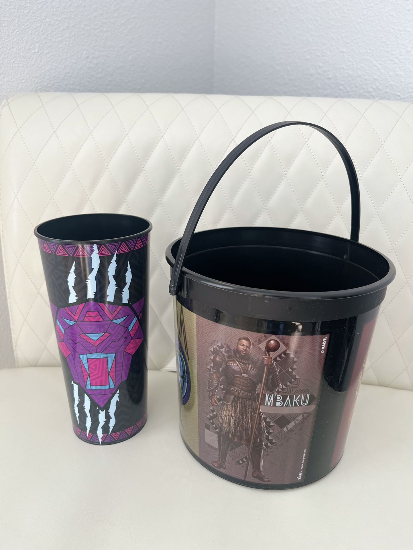 Regal Black Panther Wakanda Forever Popcorn Bucket + Drink Cup + figure