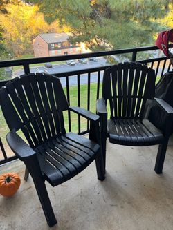 Black Plastic Adirondack Patio Chairs Set of 2